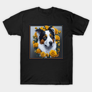 Australian Shepherd yellow roses 2 T-Shirt